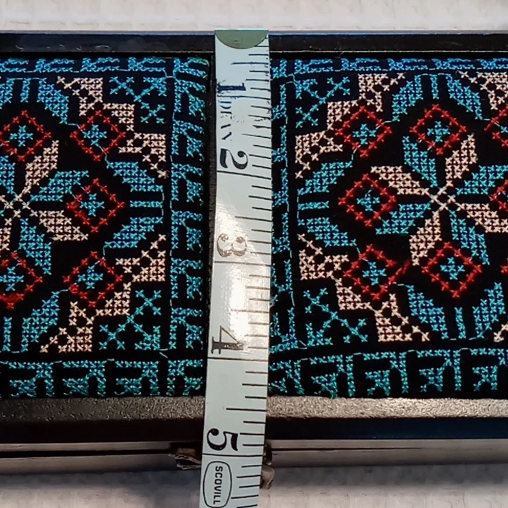 Vintage Embroidered Panel Wooden Jewelry Box With Removable Interior Seperator